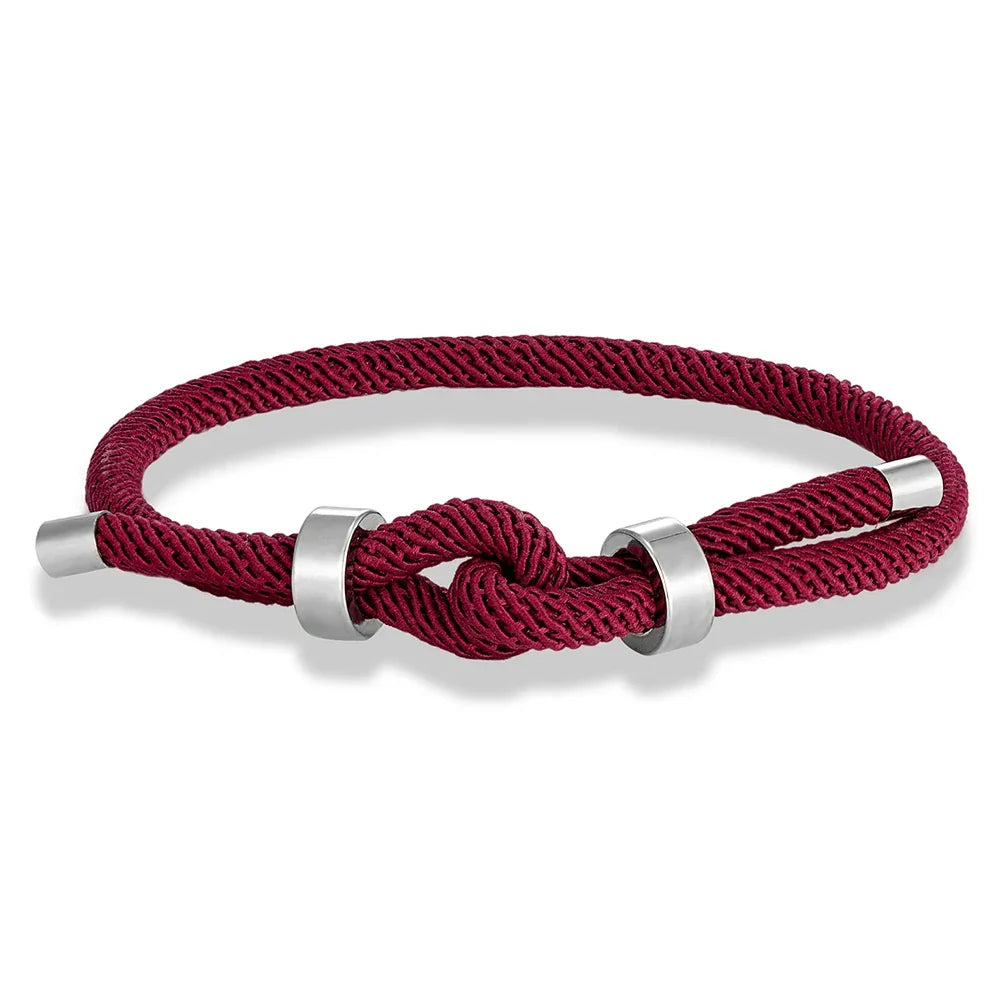 Bracelet moderne en corde tressée avec nœud  bordeaux
