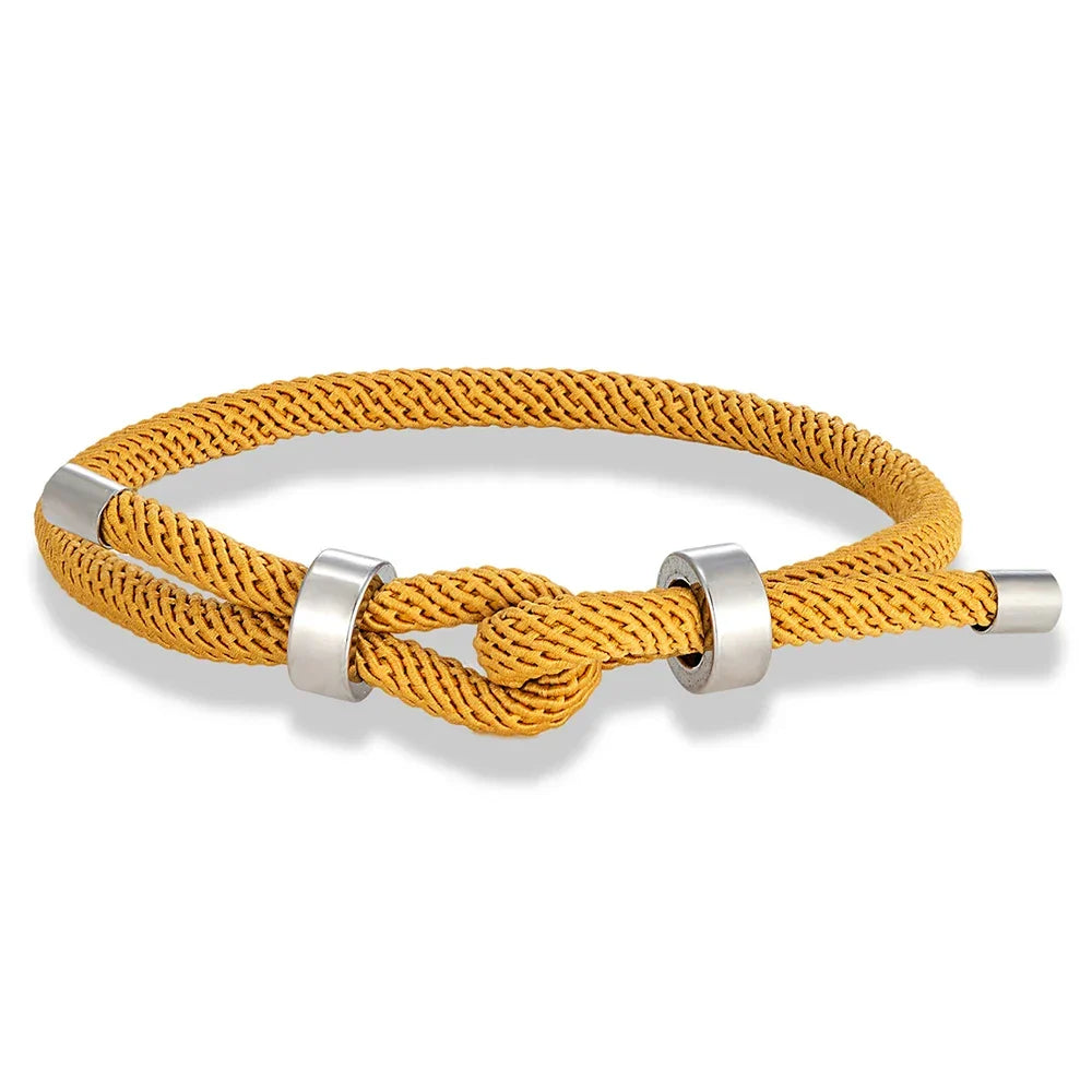 Bracelet moderne en corde tressée avec nœud jaune