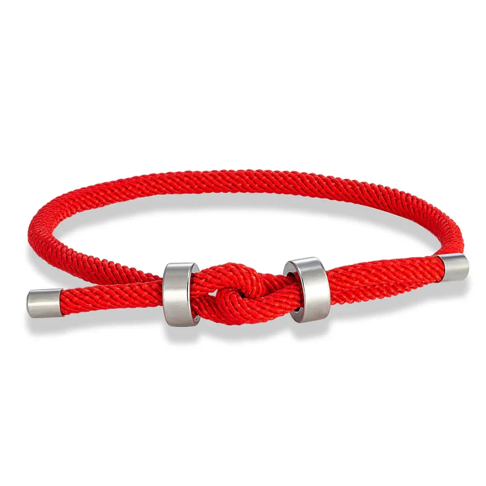 Bracelet moderne en corde tressée avec nœud rouge