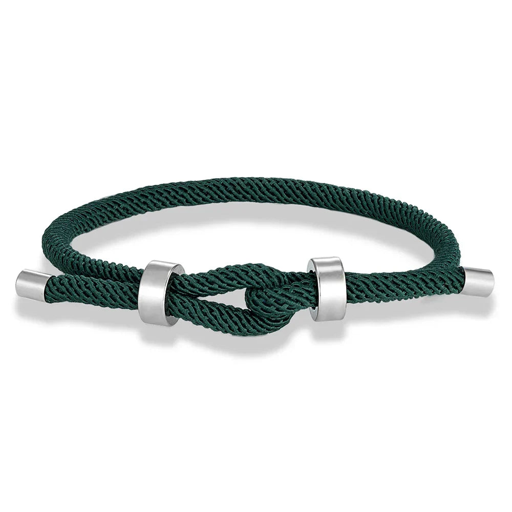Bracelet moderne en corde tressée avec nœud vert foncé