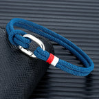 Bracelet nautique en corde tressée avec nœud pour homme ou femme bleu