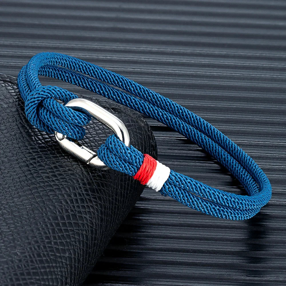 Bracelet nautique en corde tressée avec nœud pour homme ou femme bleu