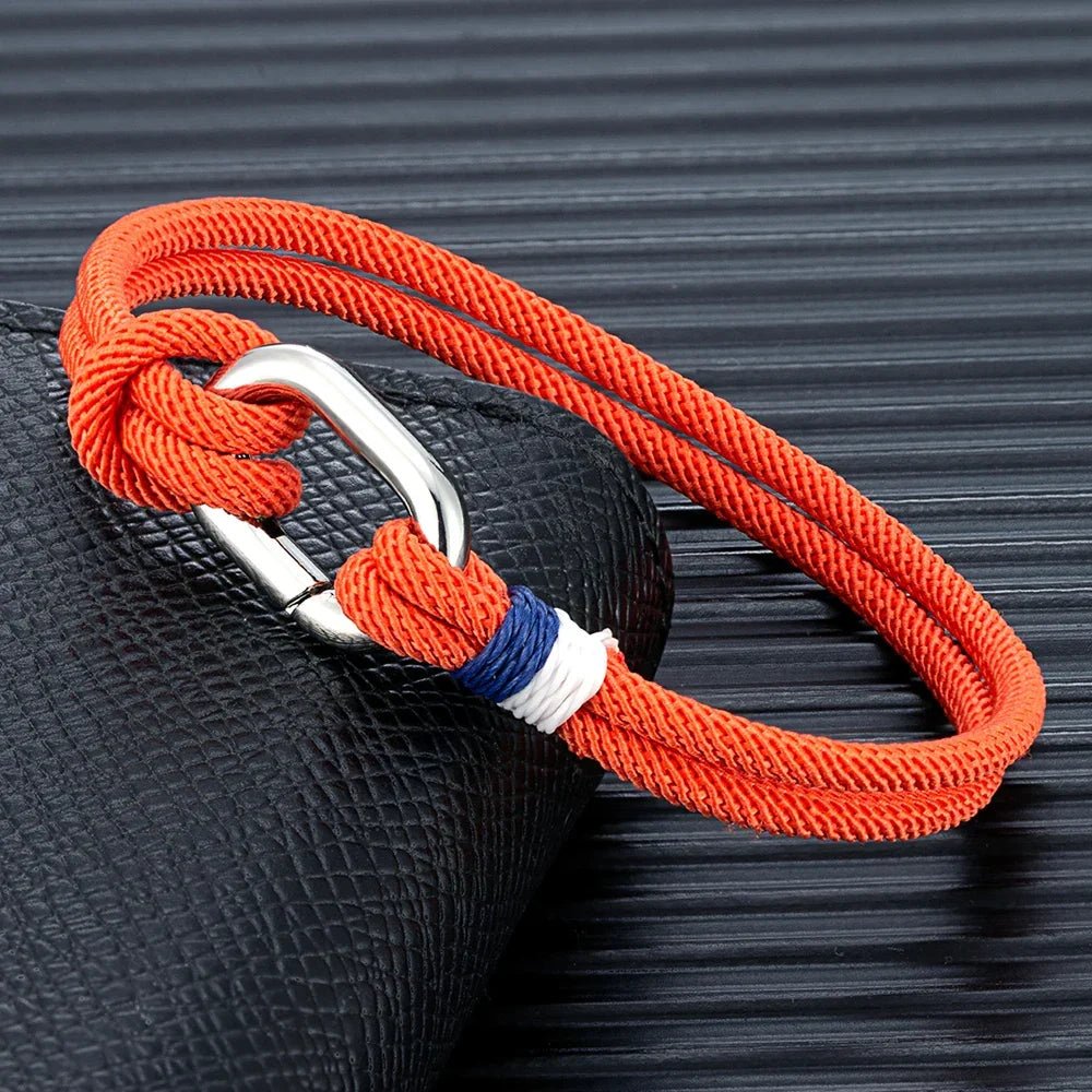 Bracelet nautique en corde tressée avec nœud pour homme ou femme orange