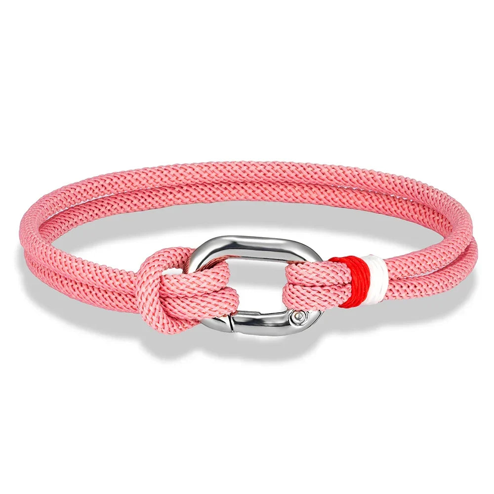 Bracelet nautique en corde tressée avec nœud pour homme rose