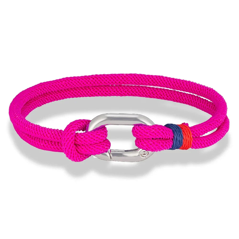 Bracelet nautique en corde tressée avec nœud pour homme ou femme rose foncé