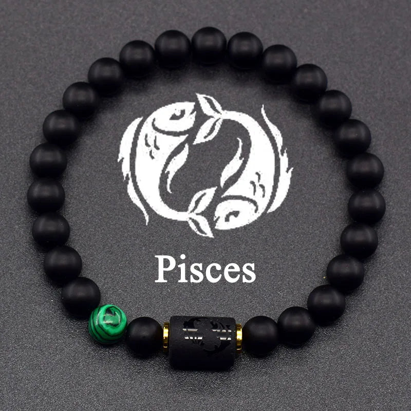 Black Bracelet Zodiac Sign Astro Black 12 Constellations Pisces