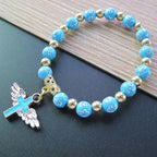Pearl Bracelet with Blue Cross