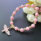 Pearl Bracelet with Pink Cross