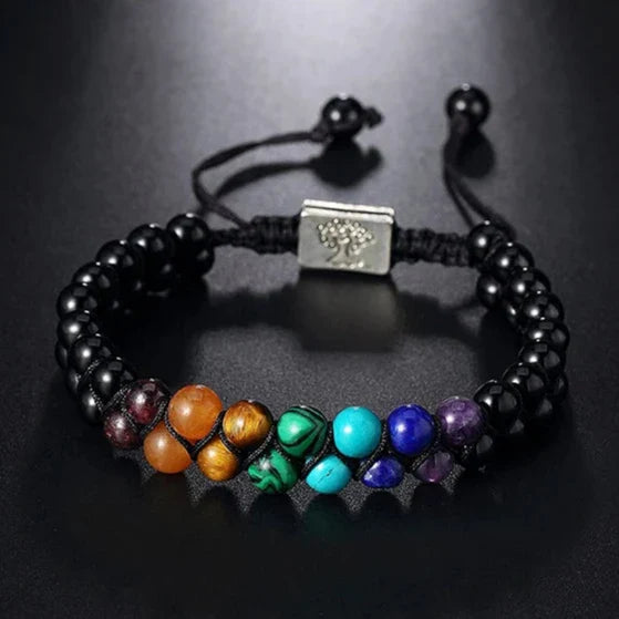 7 Chakras Stone Bracelet Black Tree of Life