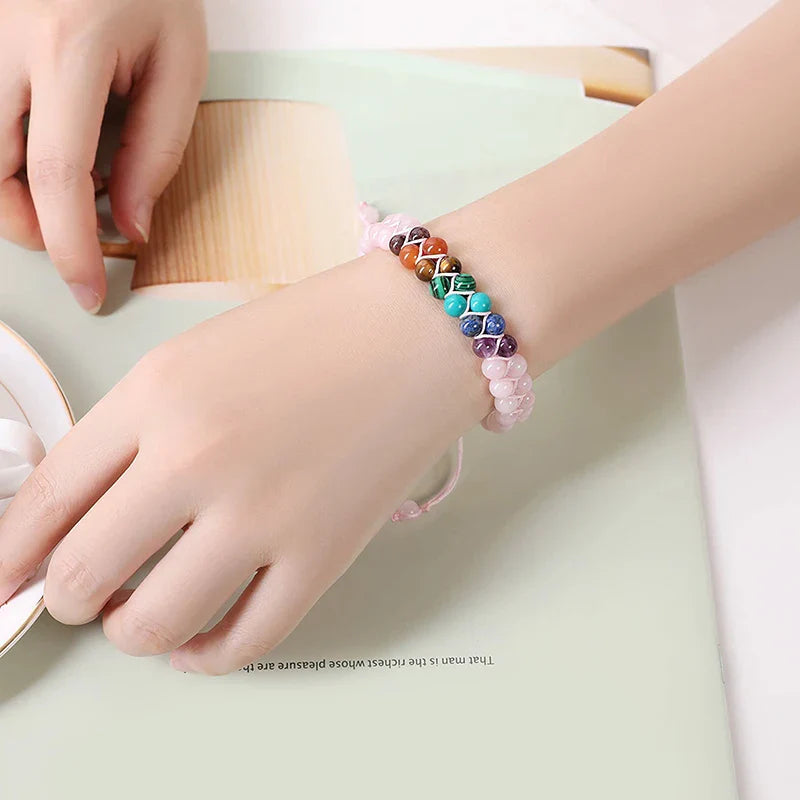 Pink 7 Chakra Stone Bracelet