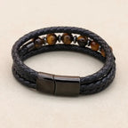 Tiger Eye Stone Leather Bracelet 