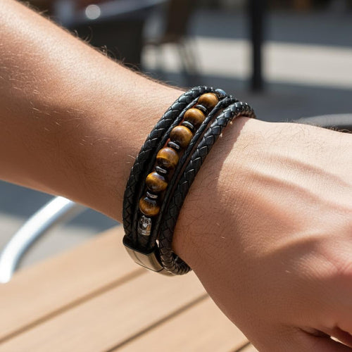 Bracelet Pierre Oeil de Tigre Cuir