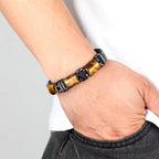 Tiger Eye Stone Bracelet Black Gourmet Leather