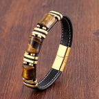 Tiger Eye Stone Bracelet Golden Gourmet Leather