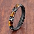 Tiger Eye Stone Bracelet Black Gourmet Leather