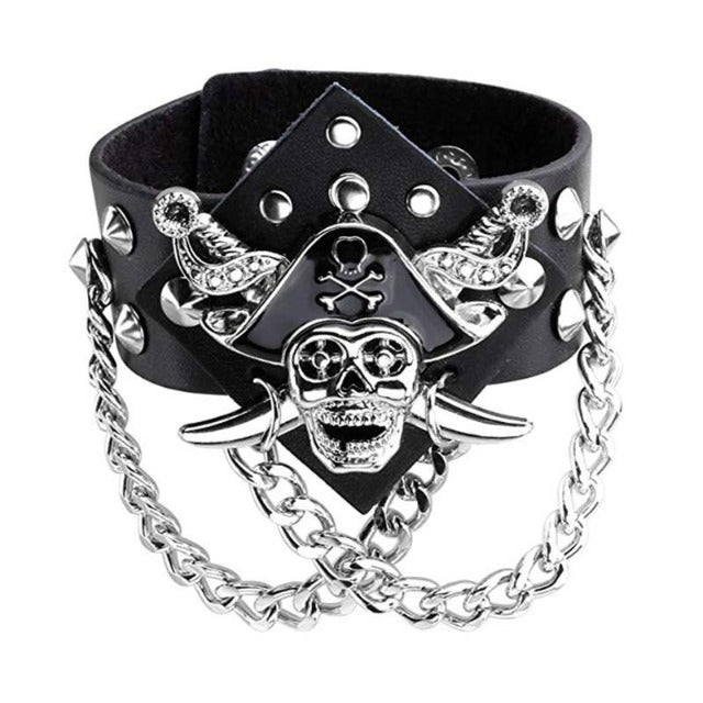 Black Leather Pirate Bracelet