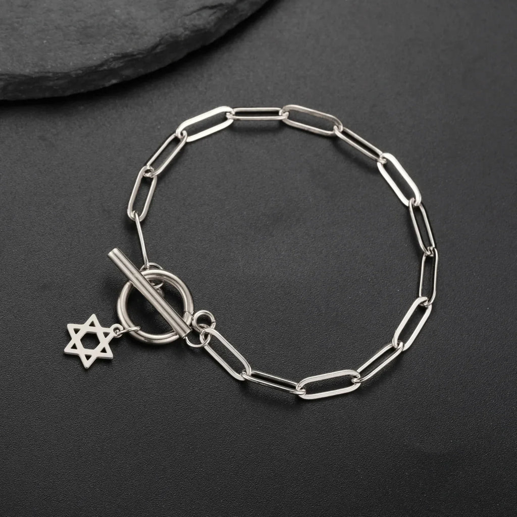 Bracelet pour femme avec pendentif de l'étoile de David symbole juif argent