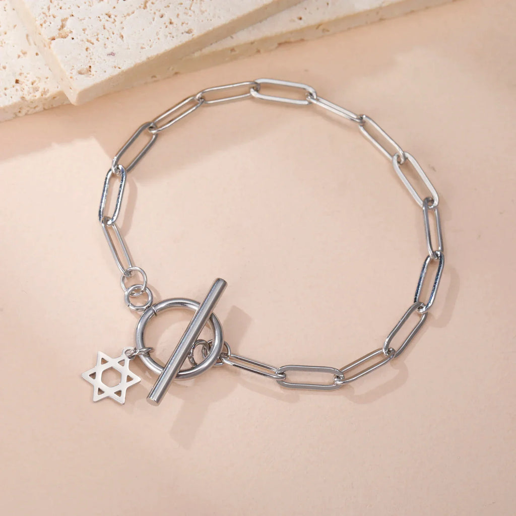 Bracelet pour femme avec pendentif de l'étoile de David symbole juif argent