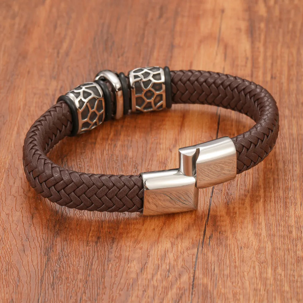Brown Leather Skull Bracelet