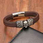 Brown Leather Skull Bracelet