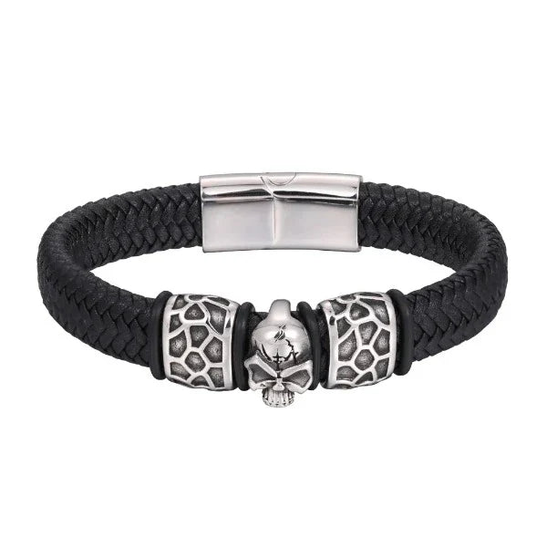 Black Leather Skull Bracelet