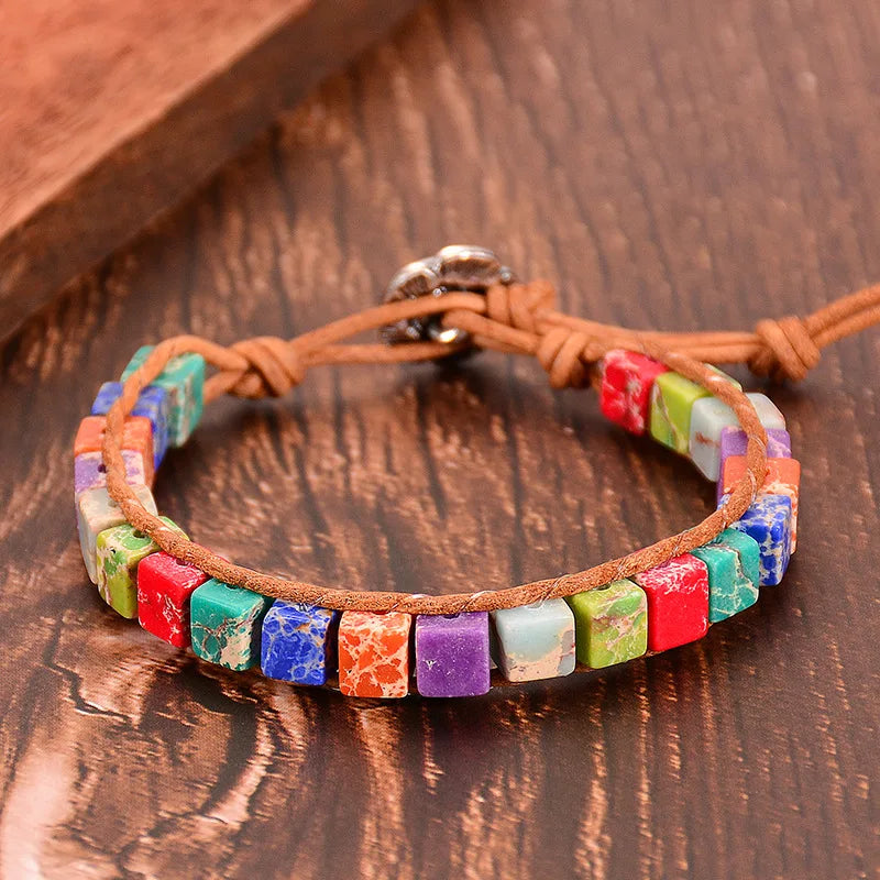 Bracelet Tibétain 7 Chakras Pierres Carrées