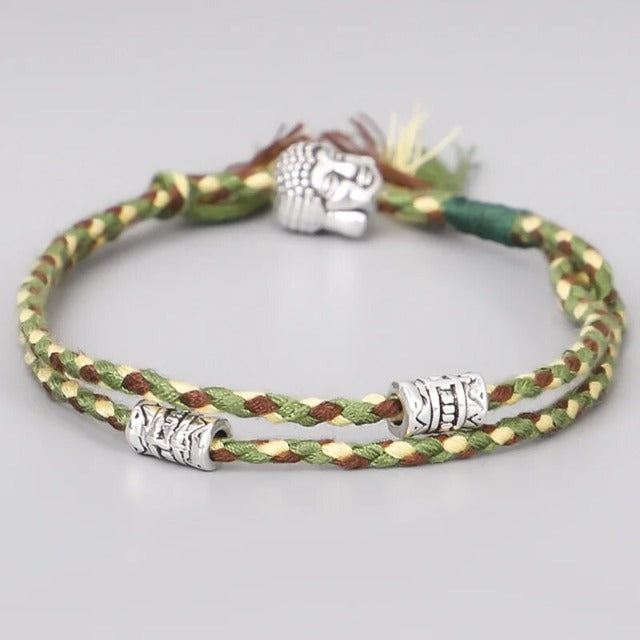 Bracelet Tibétain Tressé Porte Bonheur vert