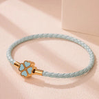 Bracelet Tressé en Cuir avec Trèfle à 4 Feuilles bleu