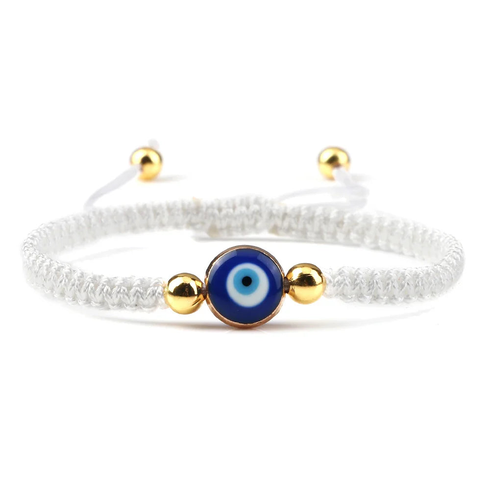 Braided Bracelet Against Evil Eye Blue White and Gold
