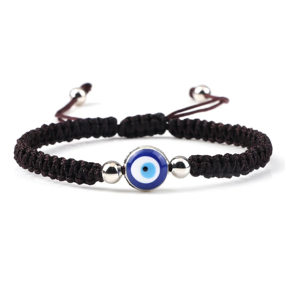 Braided Bracelet Against Evil Eye Blue Brown and Silver