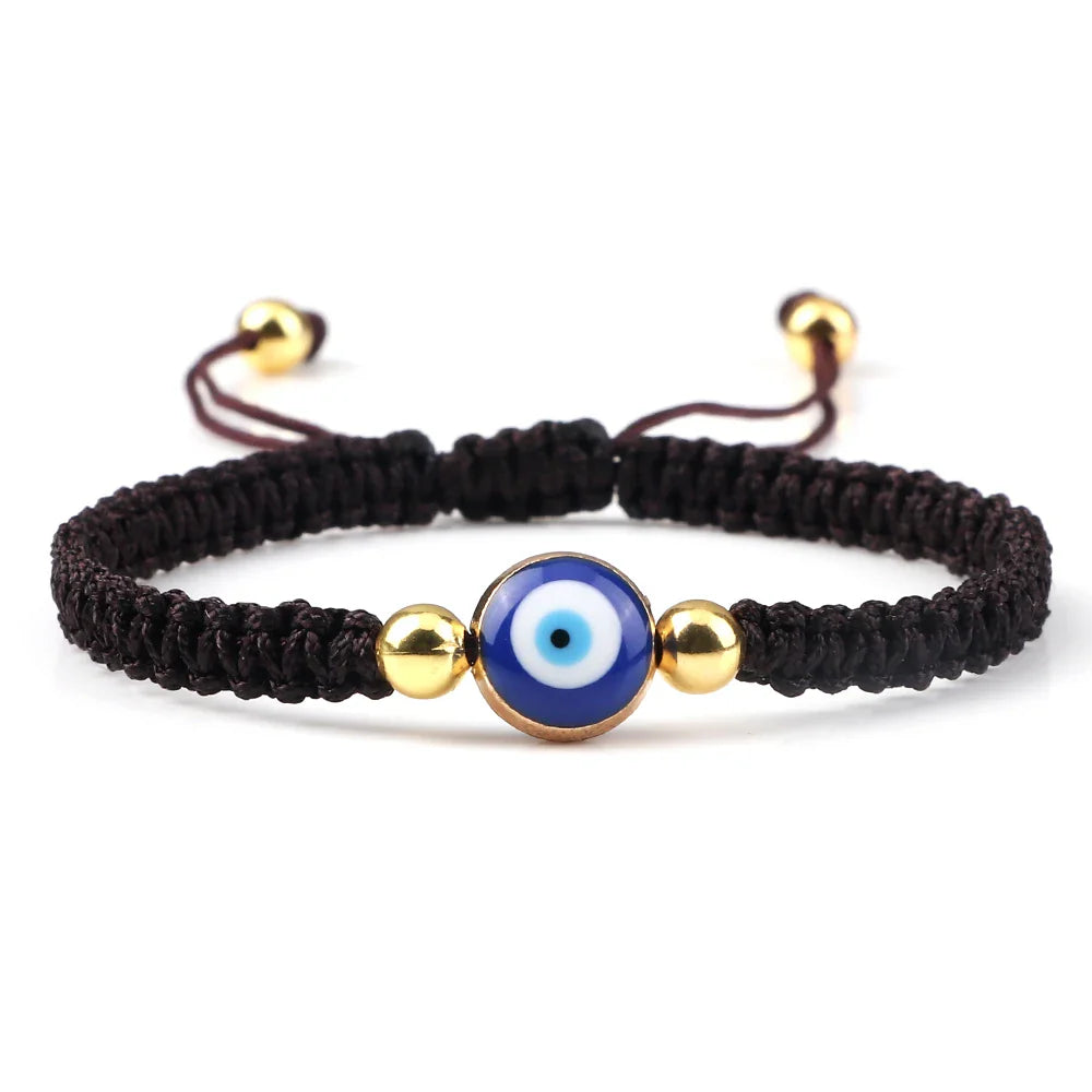 Braided Bracelet Against Evil Eye Blue Brown and Gold