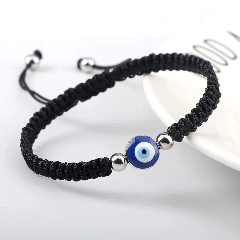 Braided Bracelet Against Evil Eye Blue Black and Silver