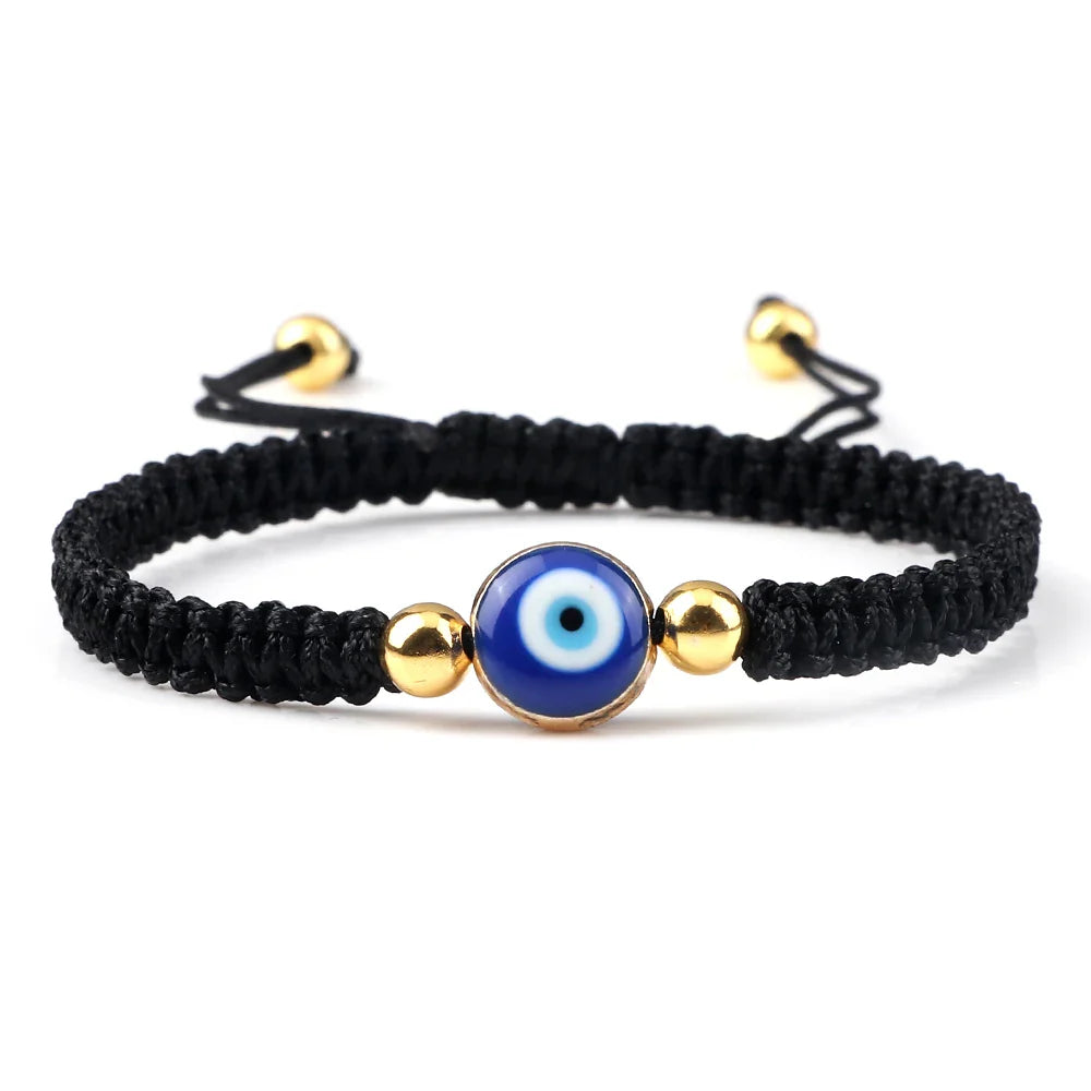 Braided Bracelet Against Evil Eye Blue Black and Gold