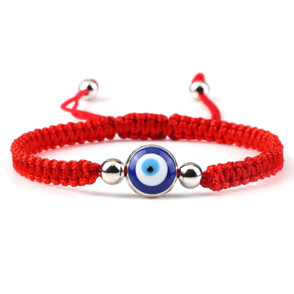 Braided Bracelet Against Evil Eye Blue Red and Silver