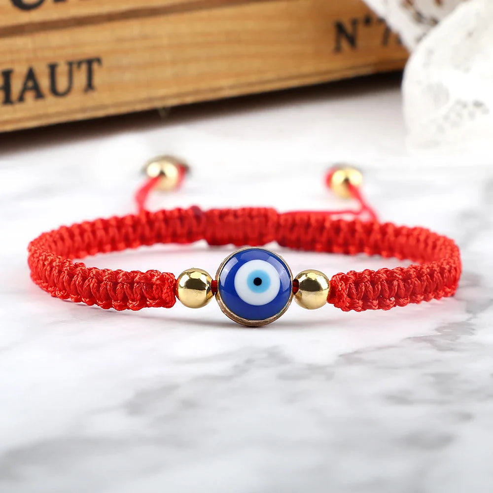 Braided Bracelet Against Evil Eye Blue Red and Gold