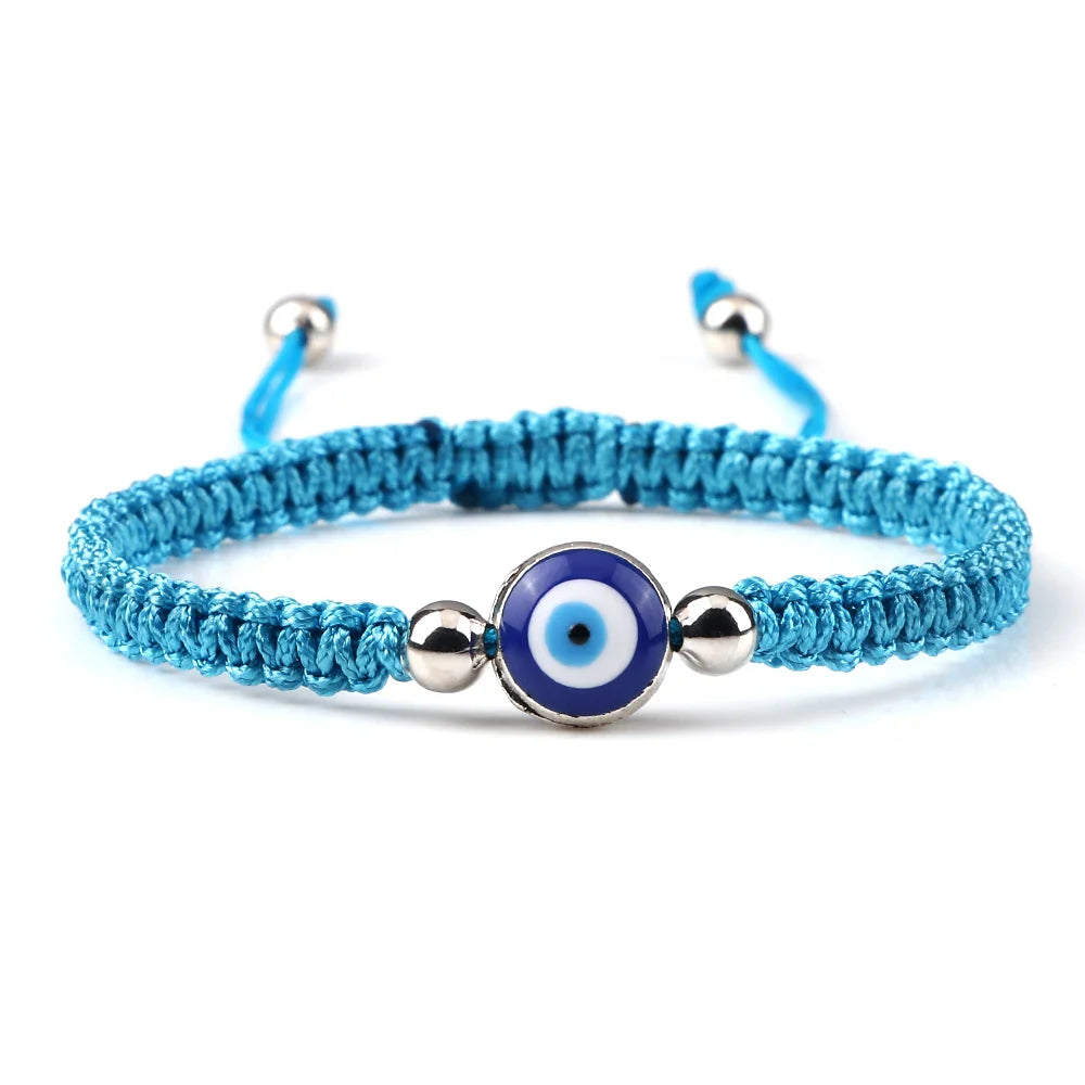 Braided Bracelet Against Evil Eye Blue Turquoise and Silver