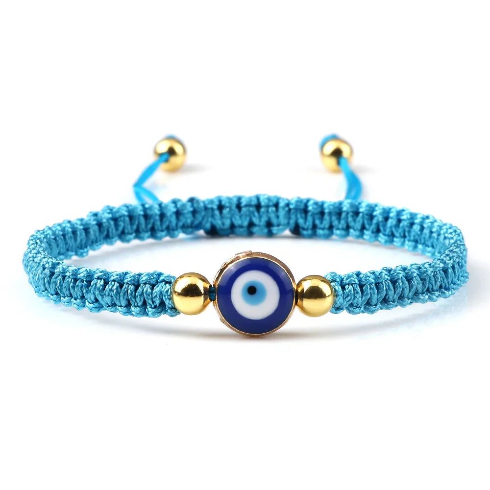 Braided Bracelet Against Evil Eye Blue Turquoise and Gold