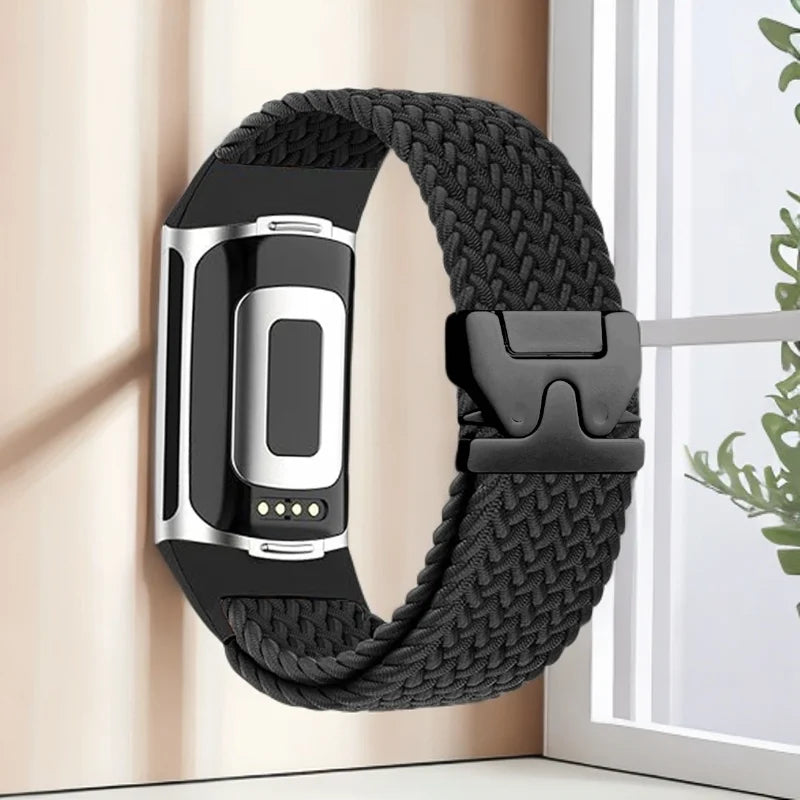 Bracelet tressé pour montre Fitbit Charge 5, Charge 6 noir
