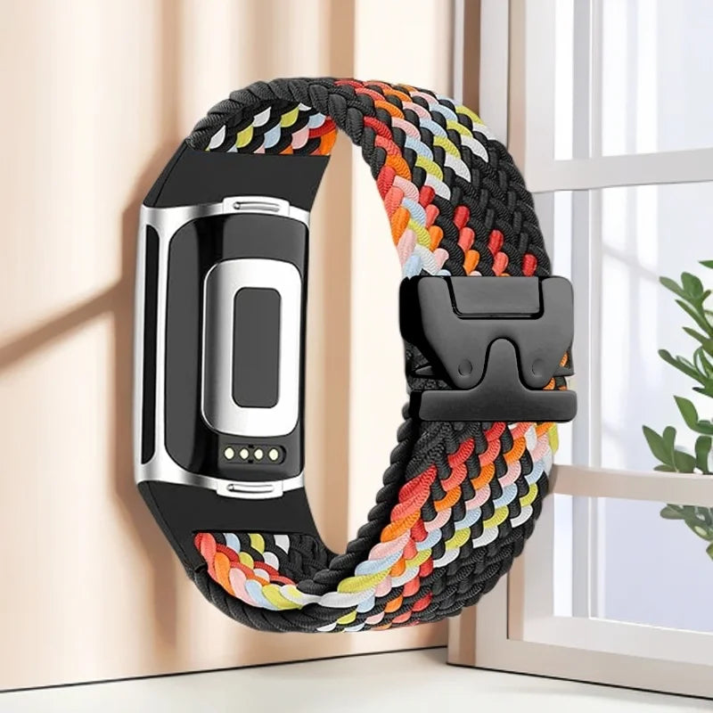 Bracelet tressé pour montre Fitbit Charge 5, Charge 6 noir multicolore