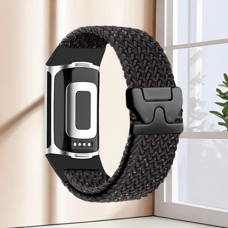 Bracelet tressé pour montre Fitbit Charge 5, Charge 6 noir multi