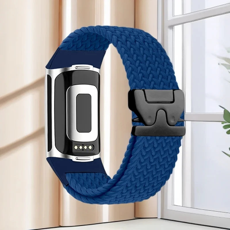 Bracelet tressé pour montre Fitbit Charge 5, Charge 6 bleu