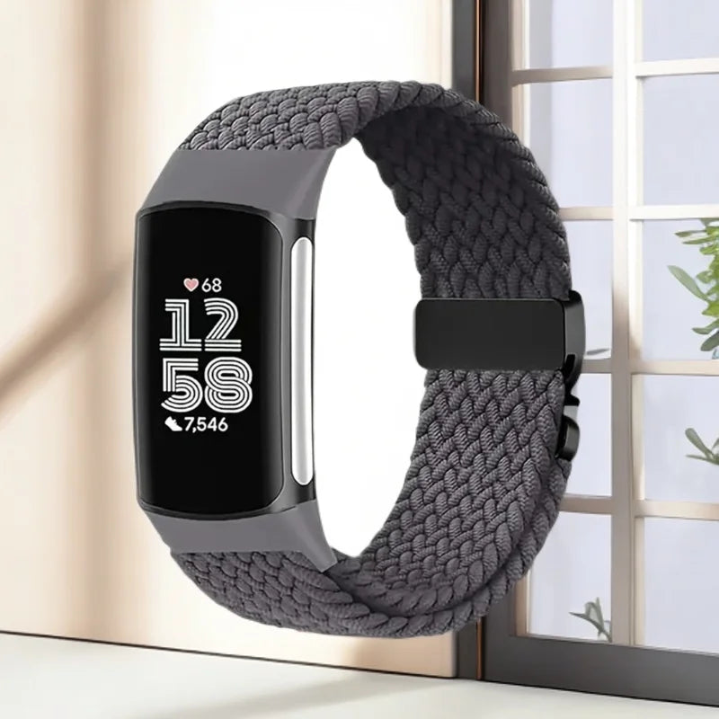 Bracelet tressé pour montre Fitbit Charge 5, Charge 6 noir