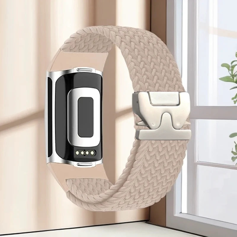 Bracelet tressé pour montre Fitbit Charge 5, Charge 6 beige
