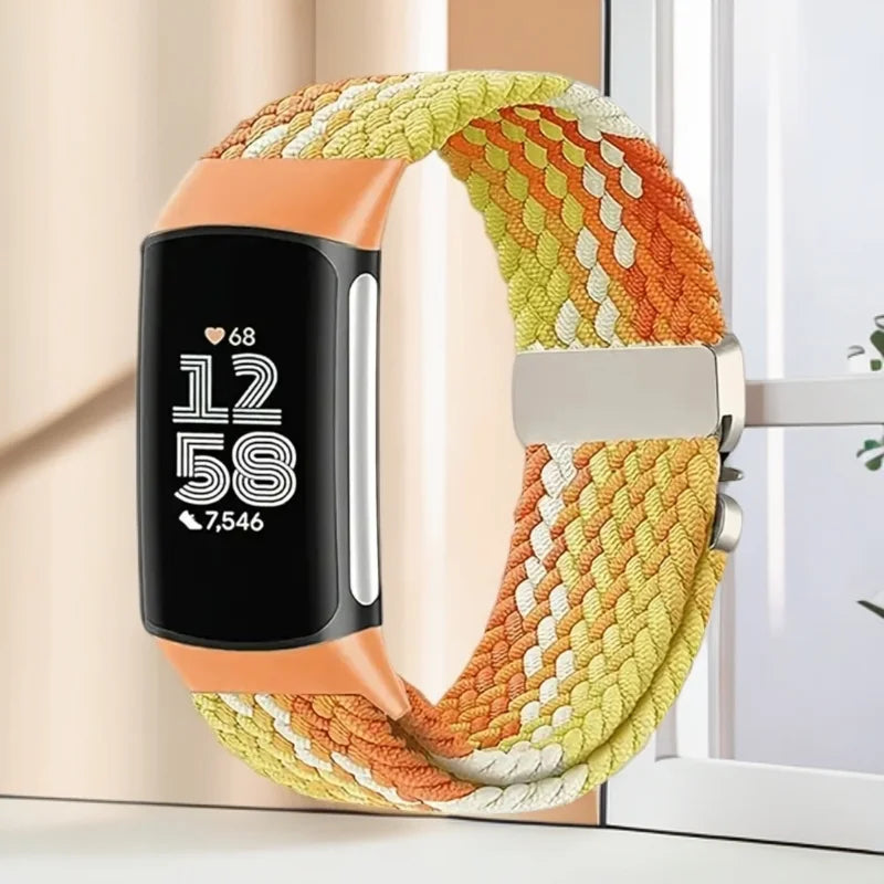 Bracelet tressé pour montre Fitbit Charge 5, Charge 6 orange jaune