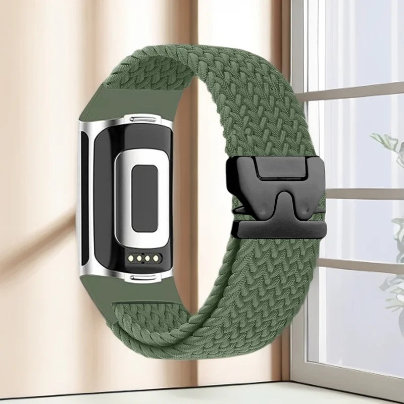 Bracelet tressé pour montre Fitbit Charge 5, Charge 6 vert