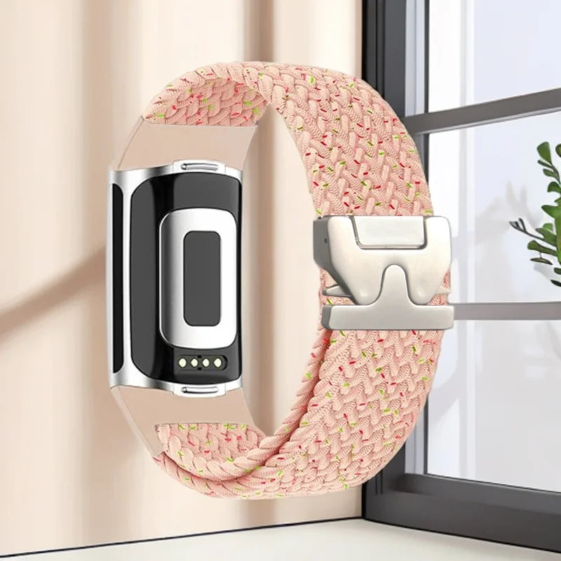 Bracelet tressé pour montre Fitbit Charge 5, Charge 6 rose