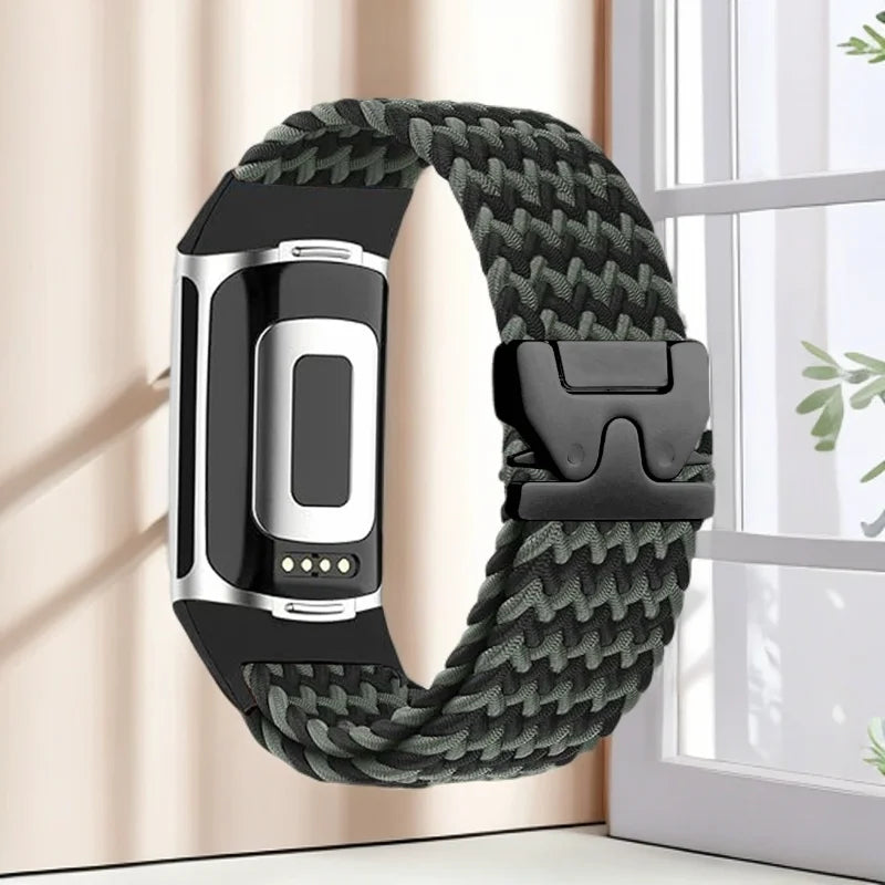 Bracelet tressé pour montre Fitbit Charge 5, Charge 6 vert armée
