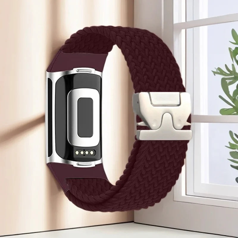 Bracelet tressé pour montre Fitbit Charge 5, Charge 6 bordeau