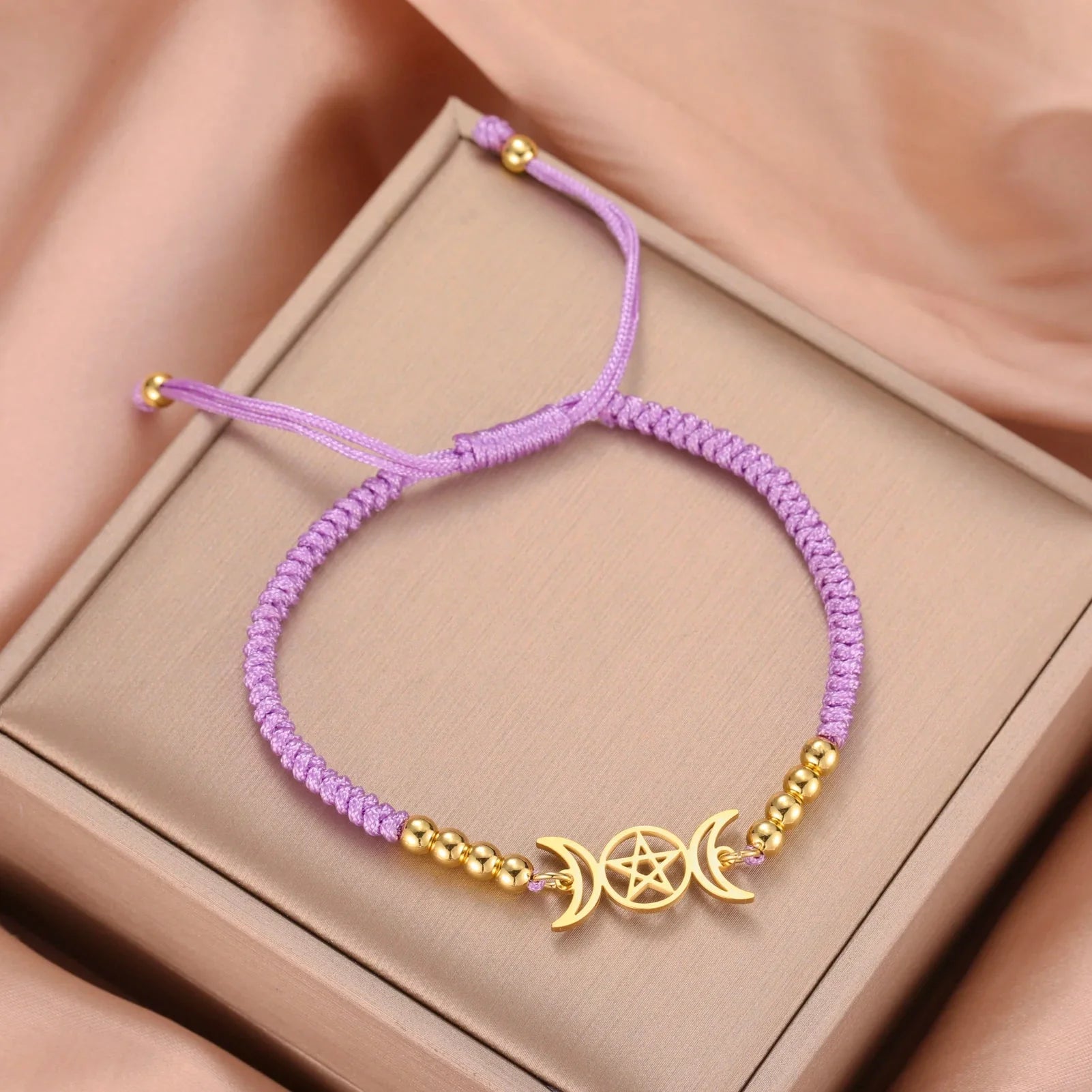 Triple Moon Braided Bracelet Witchcraft Wiccan Lilac Chain