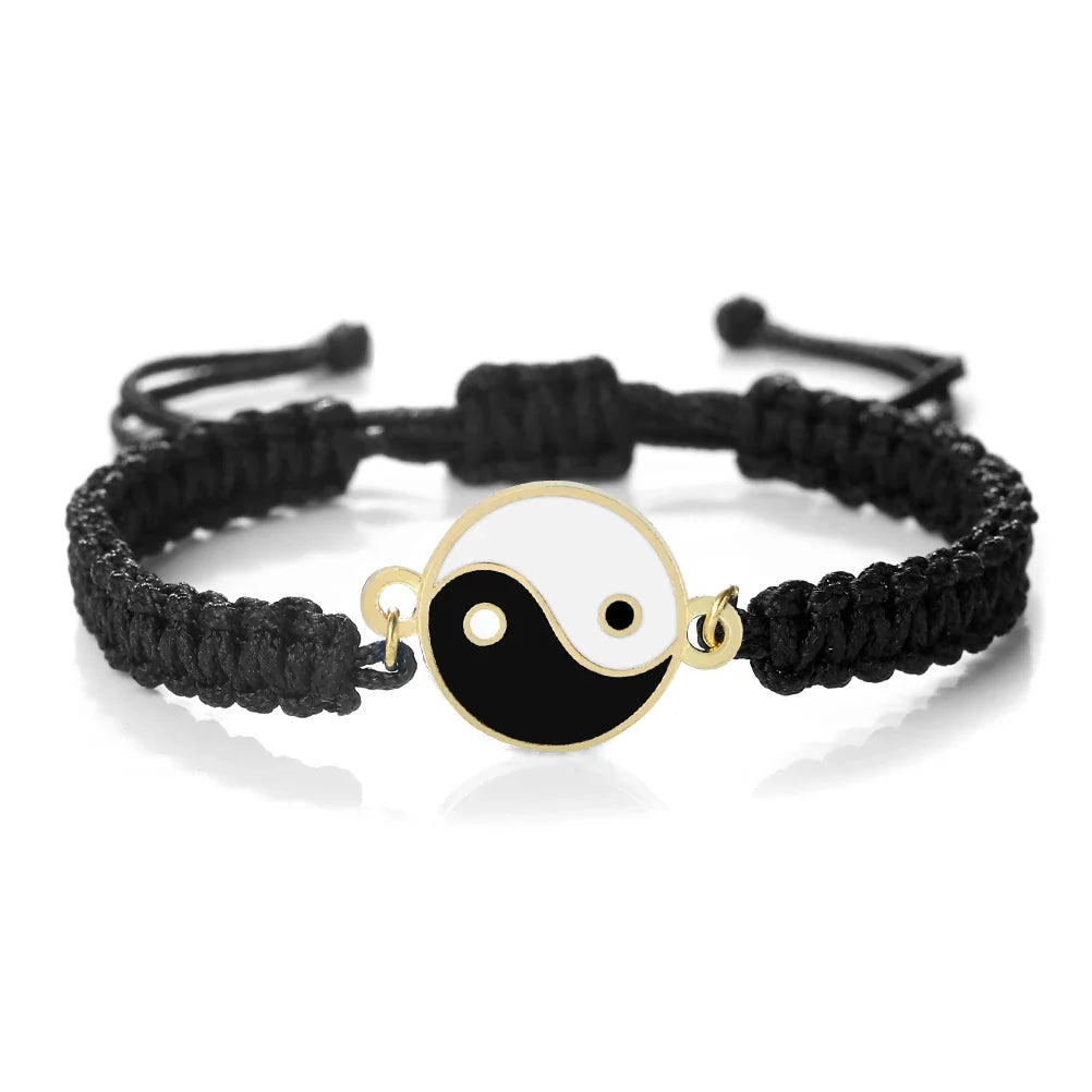 Black and Gold Yin Yang Braided Bracelet